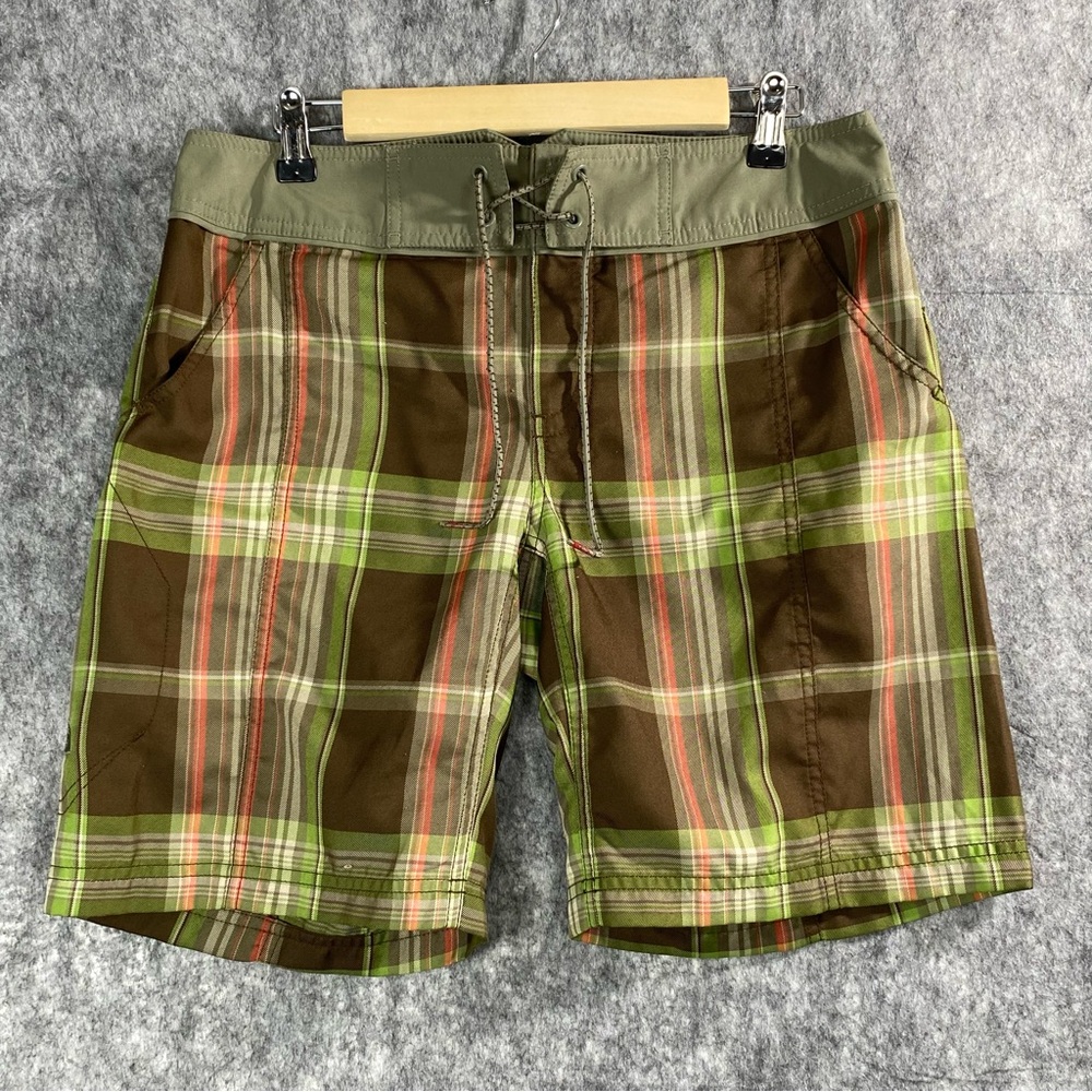 The North Face Men's Green Brown Plaid Swim Trunks